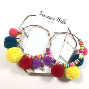 Page's Pom Pom Rainbow Hoop Statement Earrings